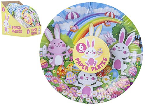 PMS Pack of 6 Easter Paper Plates Bunny Rabbit (23cm) - Festive Tableware for Easter Celebrations, Easter party decoration, Rabbit bunny paper, Multicolor