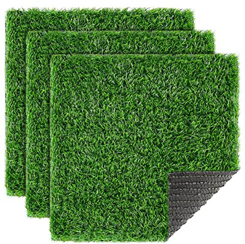 XLX TURF Artificial Grass Mat Squares, 12x12 Inch Fake Grass Patch Tiles for Decorate Patio, Balcony, Party, Placemat, DIY Crafts, 3 Pack