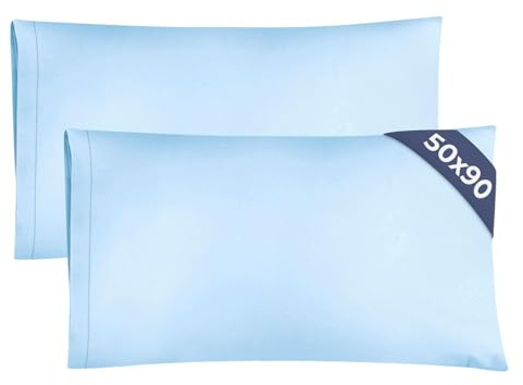 King Size Pillow Cases 2 Pack 50x90cm - Extra Soft Pillowcases, Cooling and Breathable Double Brushed Microfiber, Durable Wrinkle Free, Machine Washable, Hotel Quality Pillow Covers - Light Blue