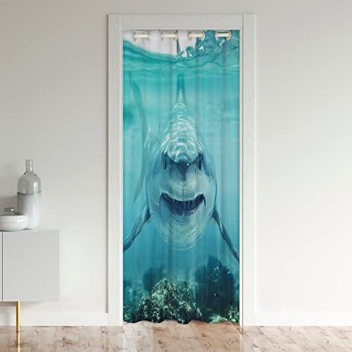 Loussiesd Tenda per porta squalo per porta privacy, 86 x 203 cm, 1 pannello, oceano, mare, animale, divisorio, tenda per mare, mare, mare, mare, mare, mare, mare, marino, tema marino, blu