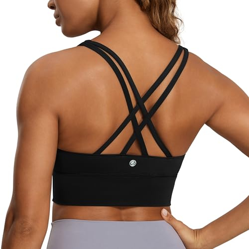 CRZ YOGA Damen Strappy Longline Sport BH - Ohne Bügel Gepolstert Sports Bra Yoga Workout Fitness Crop Top Schwarz 40