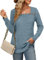 Aokosor Jumpers for Women Long Sleeve Tops Ladies Square Neck Button Sweatshirts Curved Hem Blue Size 14-16