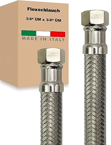 Flexschlauch ÜM x ÜM Edelstahl Panzerschlauch Anschlußschlauch Sanitär Armaturenschlauch Hauswasserwerk Made in Italy (3/4 x 3/4 - 1500 mm)