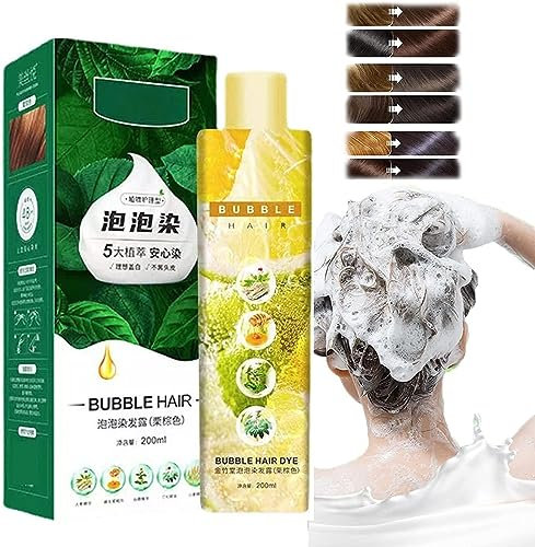 Champú para teñir el cabello vegetal, tinte para el cabello profesional, champú fácil de teñir para el hogar, tinte para el cabello con burbujas de tres y una planta