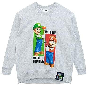 Super Mario Pullover | Gaming Sweatshirt Jungen | Kinder Sweatshirt | Grau 128
