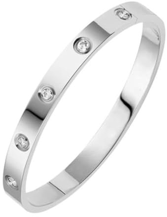 fdsmall Armbänder für Frauen 18k vergoldet Edelstahl Armband Cubic Zirkonia Titan Armband Oval Armreif Schmuck Geburtstag Muttertag Weihnachtsgeschenke für Frauen (Silber)