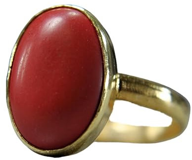 Ring mit Stein Gold - 925 Silber - Rote Koralle - Oval - Edelstein - Geburtsstein Skorpion - Verstellbar - Geschenk - inkl. Geschenkbox