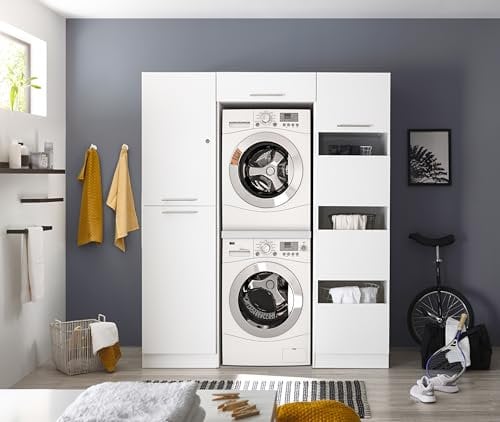 respekta Waschmaschinenschrank Trockner Schrank Wäscheschrank 167 cm Weiß Clara, HWRSET10