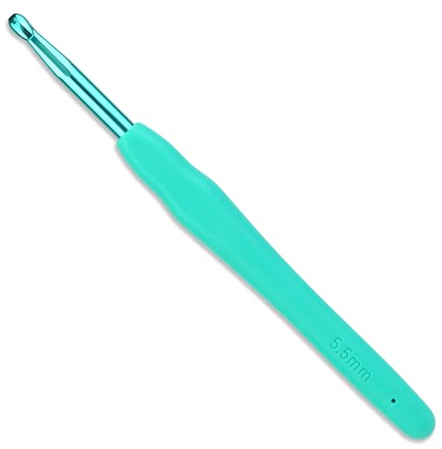 Häkelnadeln Set, 5,5mm Ergonomische Häkelnadel mit Rutschfest, Häkelnadeln Nadelset Aluminium, Häkeln mit Gummi Softgriff für Arthritische Hände Erfahrene Häkelliebhaber