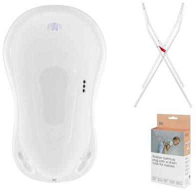 Hylat Baby Babybadewanne mit Thermometer, Ständer und Abfluss - ergonomisch und komfortabel für Neugeborene und Babys