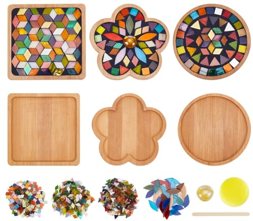 WEBEEDY Kit de Travaux Manuels en Mosaïque de Verre Coloré sur Base de Bambou (3 Formes)