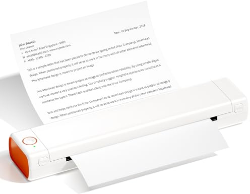 PhoFuta M08F Mobiler Drucker für Unterwegs Thermodrucker A4, Bluetooth Tragbarer Drucker - Tattoo Drucker, Mit 10 Blatt Thermopapier A4, kompatibel mit Handy und Laptop