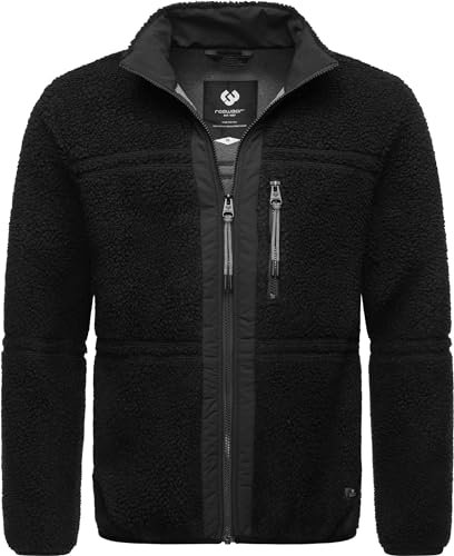 Ragwear Herren Fleecejacke Kurze Teddyfleece-Jacke warm mit hohem Kragen Noory Black Gr. M