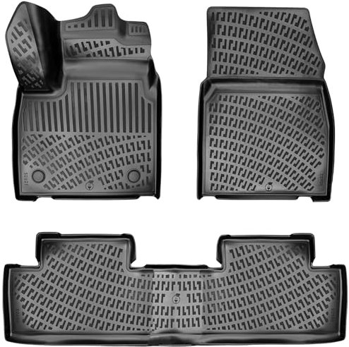 Rizline Passgenau 3D Fussmatten Auto Kompatibel mit Renault Megane E-Tech ab 2021 Auto Zubehör 1. und 2. Reihe Gummimatten Autos TPE Allwetter Geruchlos rutschfest Vorne & Hinten Schwarz