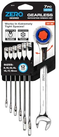 Zero Degree 38141 Ultra-Precise 7-Piece Gearless Ratchet Wrench Set – Nickel Plated High-Carbon Steel with ASME Certified Torque – Durable & Rust-Resistant – Perfect for Tight Spaces, Metric