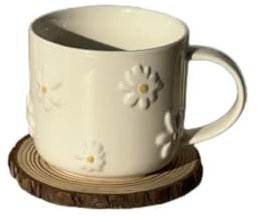 umsl Taza en relieve simple y suave de estilo pequeño para adultos, taza de café romántica con margaritas