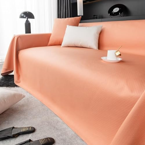 Epinki Überwurfdecke, 205x150CM Sofaüberwurf Decke Vintage Einfarbig Muster, Waschbarer, Kratzfester rutschfest Sofahusse aus Polyester für Hunde Haustierfreundliche, Orange