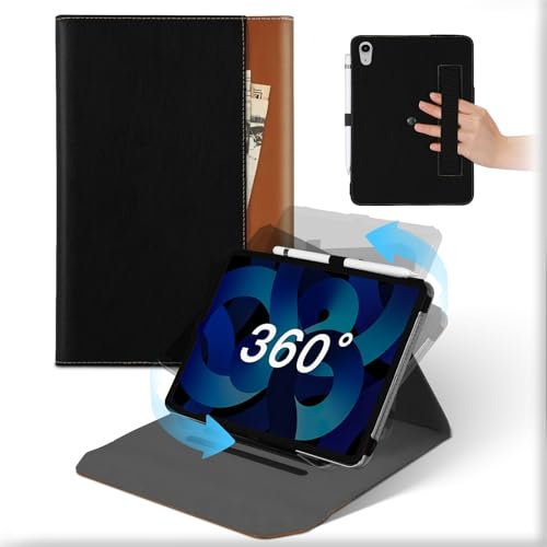 Funda para iPad Air 11'' 2024 M2, iPad Air 6ª/15ª/4ª Generación 10,9 Pulgadas 2022 2020, Carcasa Cuero 360°Soporte Giratorio y Desmontable con Portalápices,Auto Sueño/Estela Case Tapa Marrón