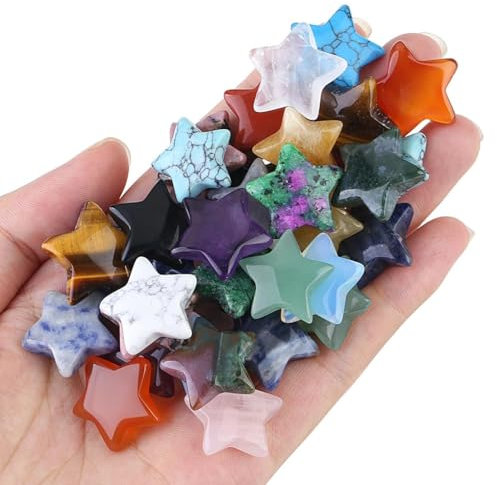 QINJIEJIE 20 Stück Sterne Edelstein Heilsteine Sterne Kristalle Frau Glücksbringer Edelsteine Stern Glückssteine Dekosteine Frauen Geschenk für Meditation und Dekorationen