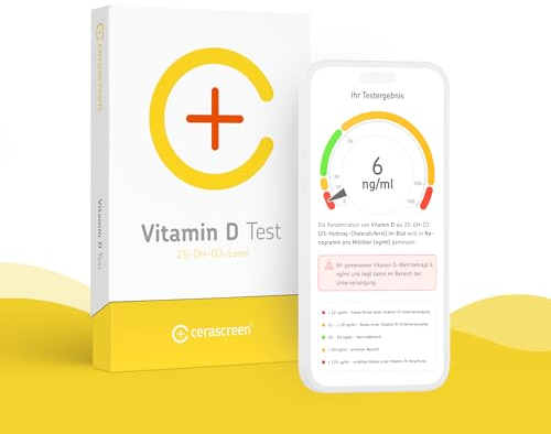 Vitamin D Test Kit von CERASCREEN - Spiegel messen und Bedarf erkennen mit dem Testkit für zu Hause | Zertifiziertes Labor | Konkrete Handlungsempfehlungen und Gesundheitsinformationen
