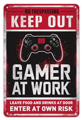 Schild mit Aufschrift Keep Out Gamer at Work, Spieldekoration, Geschenk für MW3-Spieleliebhaber, Teenager, Junge oder Freund, kein Trespassing, Schild für Spielzimmer, Herren, Höhle, 20,3 x 30,5 cm