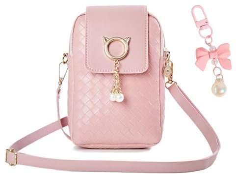 CWPFVQA 1 Rosa Tasche Und 1 Schleifenanhänger, Modische Umhängetasche, Mädchen-Umhängetasche, Mini-Handtasche, Verstellbare Umhängetasche