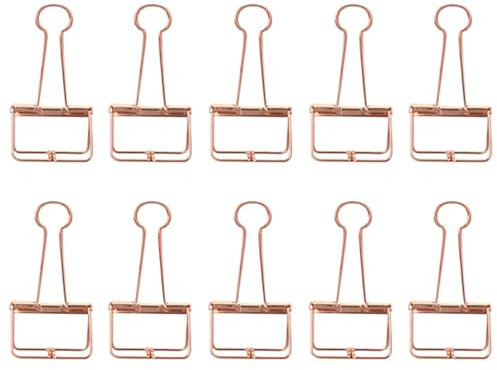 Rosa Gold, 32mm/1.26in, 10Stück Skelett Binder Clips, hohle Metall Draht Foldback Binder Clips für Planer, Journal, Notebook, große Papierklammern, Büro, Haus, Schule