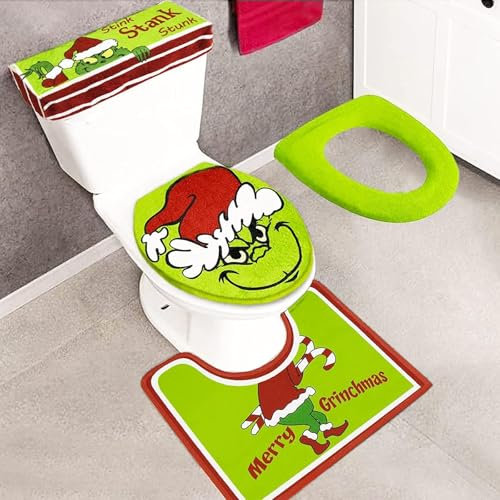 Weihnachtsdekoration - Badezimmer-Toilettensitzbezug-Sets Mit WC-Deckelbezug, Sitzbezug, Bodenteppich, Tankabdeckung - Für Den Innenbereich, 4-Teilig