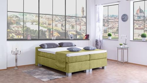 Boxspringbett City 240x220, DS-Apfelgrün, 7-Zohnen Taschenfederkernmatratze, Komfortschaum - Inklusive Aufbau - Deutscher Hersteller
