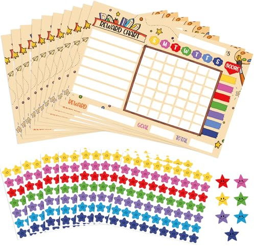 Lemicin Pencils Reward Chart Children Behaviour - 10 Sheets Reward Charts with 539 Star Stickers for Children Behaviour Training