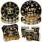50 Stück Party Geschirr Schwarz Gold,Schwarz Gold Teller und Becher Set,Schwarz Goldene Servietten,Schwarz Gold Geburtstag Party Set,Schwarz Gold Deko Weihnachten,Schwarz Gold Deko Geburtstag