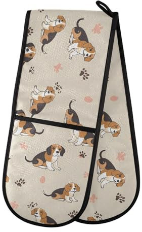 Oven Gloves Double Oven Gloves Beagle Dog Pet Oven Mitts Pot Holder Heat Resistant Quilted for BBQ Baking Kitchen Cooking Gloves