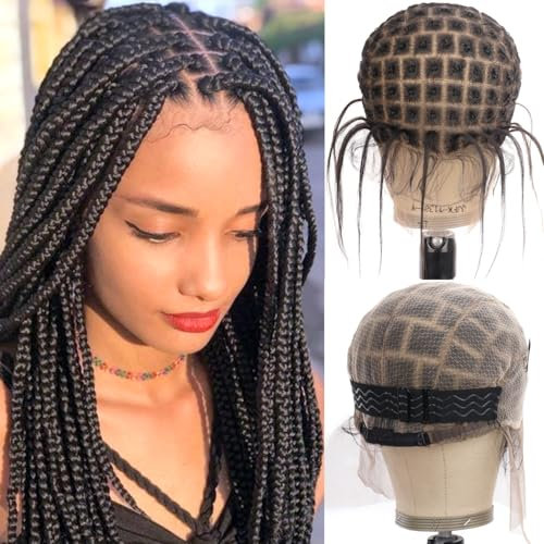 PORSMEER Braided Perücken kappe Extensions für Crochet Braids,Lace Braided Perücke mit Babyhaar geeignet für Crochet Wig,Natürlich klebstofffreie Zöpfe Häkelperücken Kappen für Frauen (113 Sections)