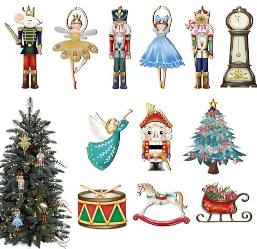 Lot de 12 décorations casse-noisette pour sapin de Noël en bois à suspendre - Décoration de vacances pour la maison