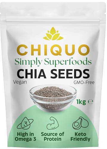 Chiquo Chia Seeds 1kg – High Fibre & Plant-Based Protein, Omega-3 Rich Superfood, Vegan, Keto & Low-Carb Friendly, Resealable Pack, Ideal for Smoothies, Baking & Meal Prep