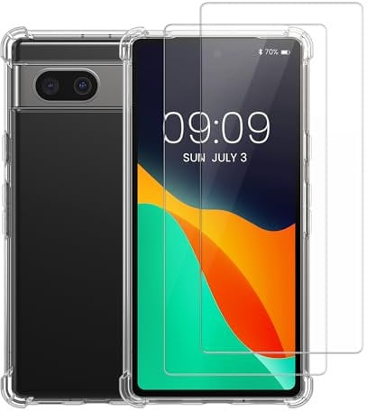 kalibri Custodia Compatibile con Google Pixel 7a Cover - Smartphone Case e Protezione Schermo - con 2X Pellicola Protettiva in Vetro - Trasparente