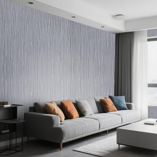 Tarwanear 3 Rolls Dark Grey Wallpaper Dark Grey Plain Thick Textured Wallpapers Modern Minimalist Striped Featured Wall Paper Embossed Striped Wall Paper Roll for Living Room Bedroom Hallway