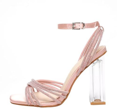 GXYHJVMFPSC Scarpe da Sposa da Donna con Cinturino alla Caviglia con Punta Aperta Sandali da Festa Scarpe Eleganti da Sera Altezza 11 Cm,Pink,37