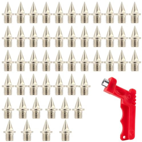 KEQAR Juego de 50 clavos de punta, clavos atletismo 6mm, resistentes de campo traviesa para saltar, correr, senderismo, pista, puntas de repuesto para zapatos de atletismo con llave de punta (6 mm)