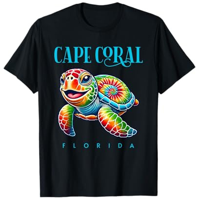 Cape Coral Florida Lächelnde Batik-Meeresschildkröte T-Shirt