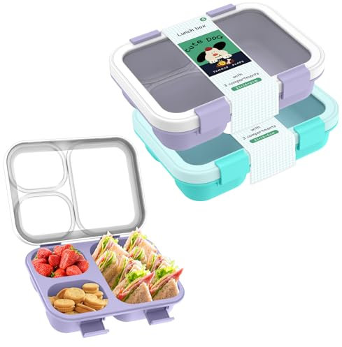 Bento-Box, Meal Prep Container – 3-Fach Lebensmittelbehälter Wasserdicht & Stapelbar – Ideal für Büro, Reise & Unterwegs (Lila & Blau)