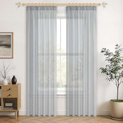 CUTEWIND Rideaux Voilages Gris 140x240cm (LxH) Lot de 2, Rideaux Transparents Gris pour Fenêtre et Porte, Style Bohème Moderne, Idéal pour Rail Coulissant, Salon, Chambre et Cuisine