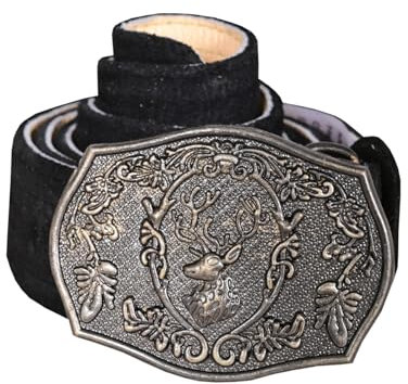 German Wear Herren Trachtengürtel aus Echtleder Trachten Lederhosen Gürtel mit Trachten Schnalle (Schwarz, 46-48)