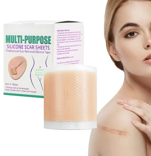 Silikon Narbenblätter, 1,5 x 59 Zoll Rolle Narbenpflaster, wasserdichtes atmungsaktives Klebeband, wiederverwendbare Streifen, ideal für C-Abschnitt, Keloid, Dehnungsstreifen, Bauchstraffung und