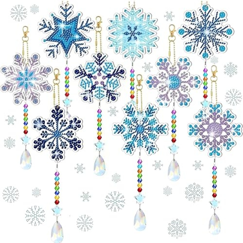 Anpumoony Diamond Painting Weihnachten 5D Schneeflocke Deko Diamond Painting Anhänger Schlüsselanhänger Weihnachtsbaum Fenster Hängend Winter Dekor Windspielanhänger Ornamente Strass Malerei Kit DIY