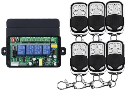 AC 220 V 230 V 4 canali relè interruttore telecomando ricevitore + funzione manuale + 6 pezzi in metallo telecomando telecomando telecomando per motore a luce LED, luci telecomando porta garage