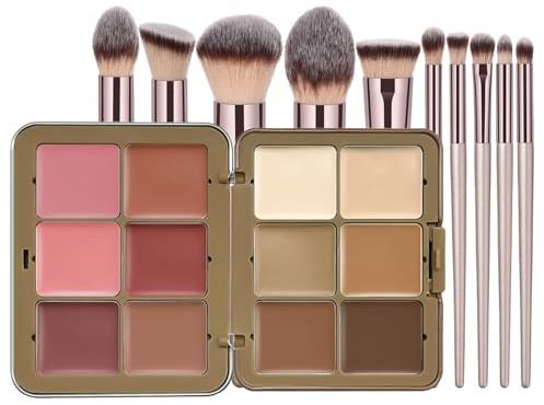 Concealer-Palette mit 12 Farben, Creme, langer Halt, wischfest, mit Pinsel gegen Augenringe, einfach anzuwenden, für den täglichen Gebrauch, Partys und Geschenke