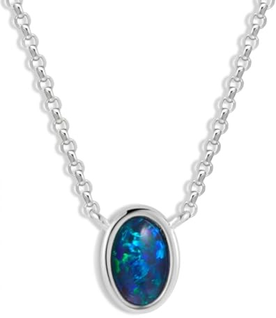 Liberty Angels Damen Australische Opal Kette mit 38 cm Kette – 925 Sterling Silber Opal-Anhänger mit 18K Weißgold-Beschichtung – Verstellbarer Echter Schmuck für Alltag und Geschenke