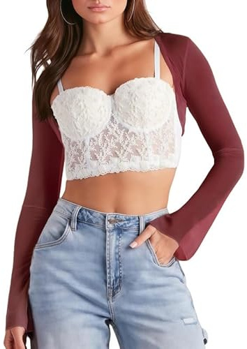 Sukiglam Bolero Damen Festlich Langarm Mesh Shrug Boleros mit Glockenärmel Elegant Transparent Netz Kurzes Cardigan Leichte Schulterjacke für Casual Sport Hochzeit Herbst Arm Ärmel Bolerojacke