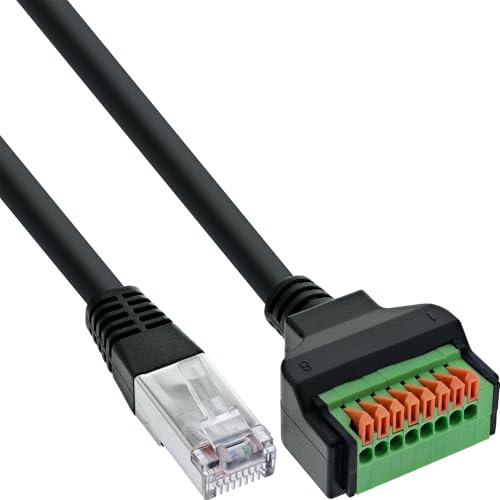 InLine RJ45 Stecker an Push-In-Klemme mit 15 cm Cat.5e Kabel, 8-polig, werkzeugloser Anschluss, Netzwerkstecker für Schaltschrank, LAN Ethernet Adapter, 92505I